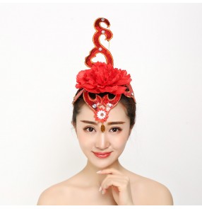 Women girls Ethnic modern Flamenco spanish dance head flower sparkling tiara Latin dance opening square dance headdress